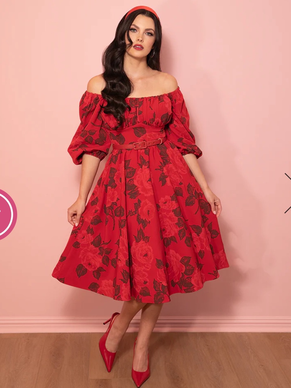 Vixen by Micheline Pitt Vintage Red Rose Print Vacation Dress - Picture 3 of 7